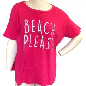 "Beach Please" Rhinestone Short Sleeve Graphic Tee Plus Sz 2XL Pink #61D